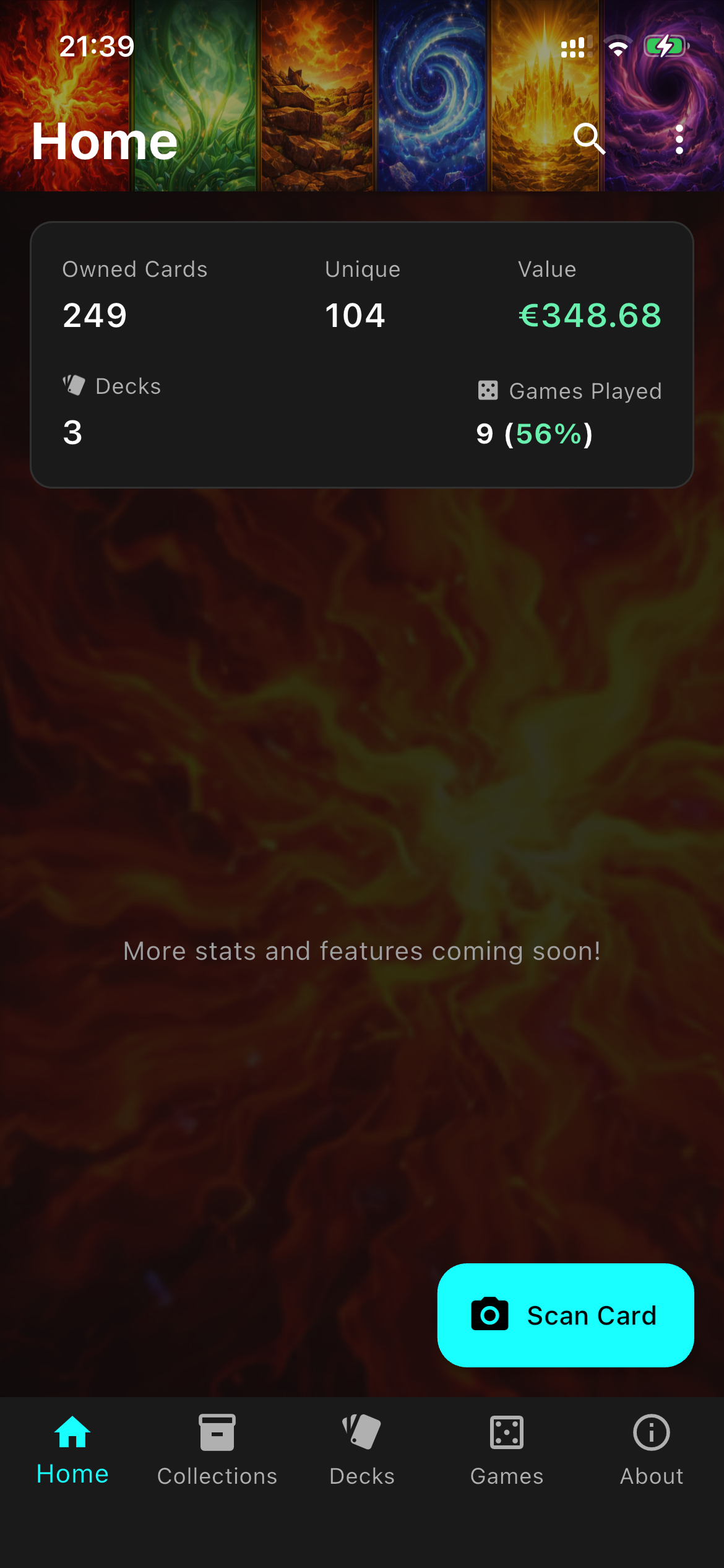 Home screen with collection value