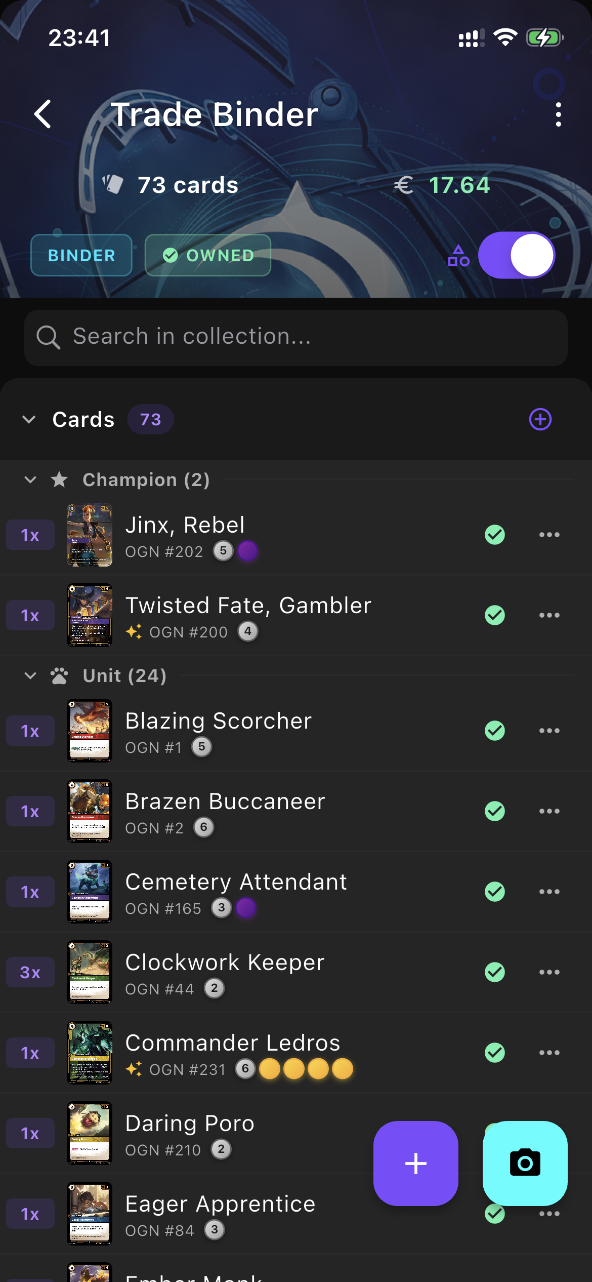 Cards in a collection