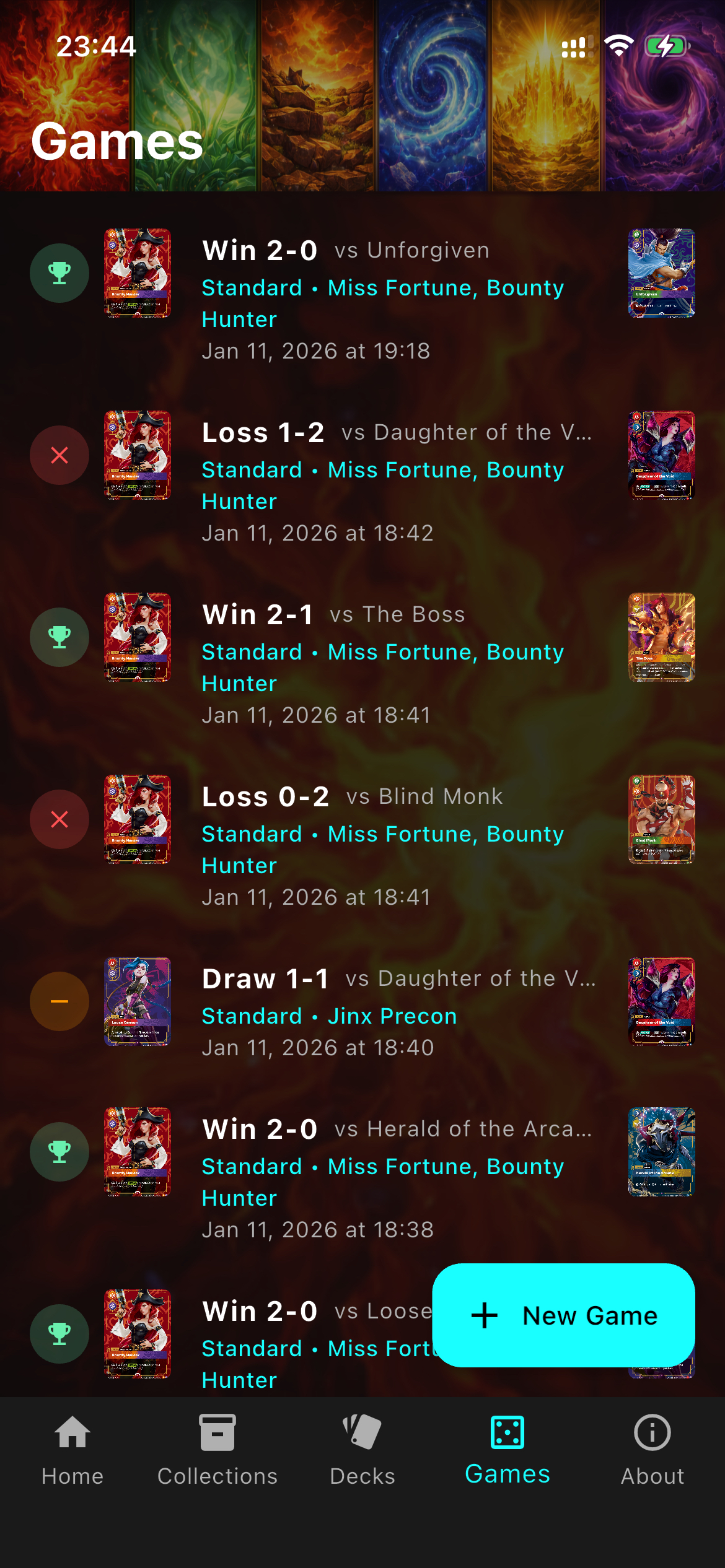 Game history tab