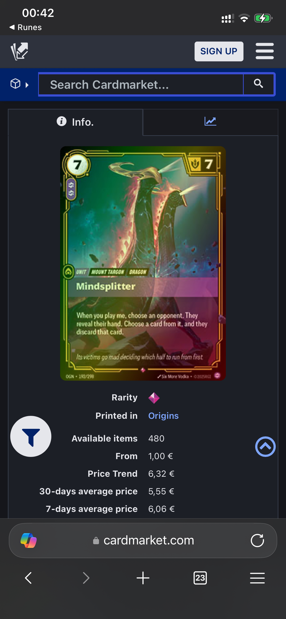 Convenient marketplace link to the exact card