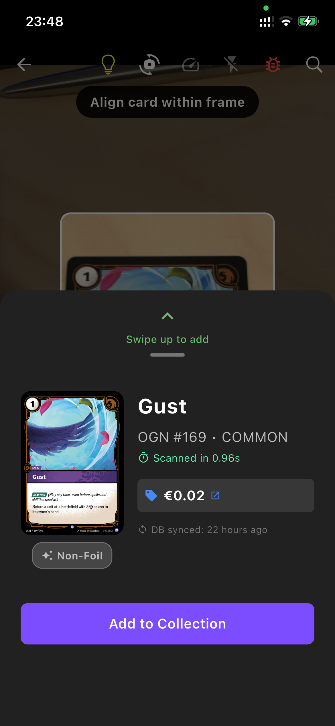 Camera view with card