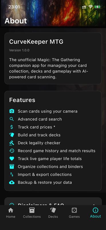 Screenshot of in-app feature list